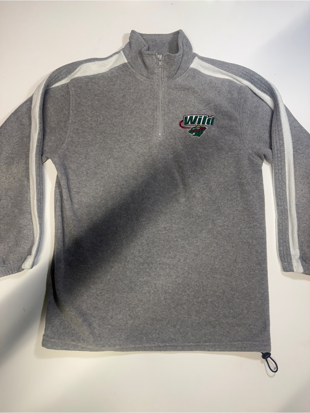 Active Basic Gray Quarter-Zip Fleece Pullover with White Stripes